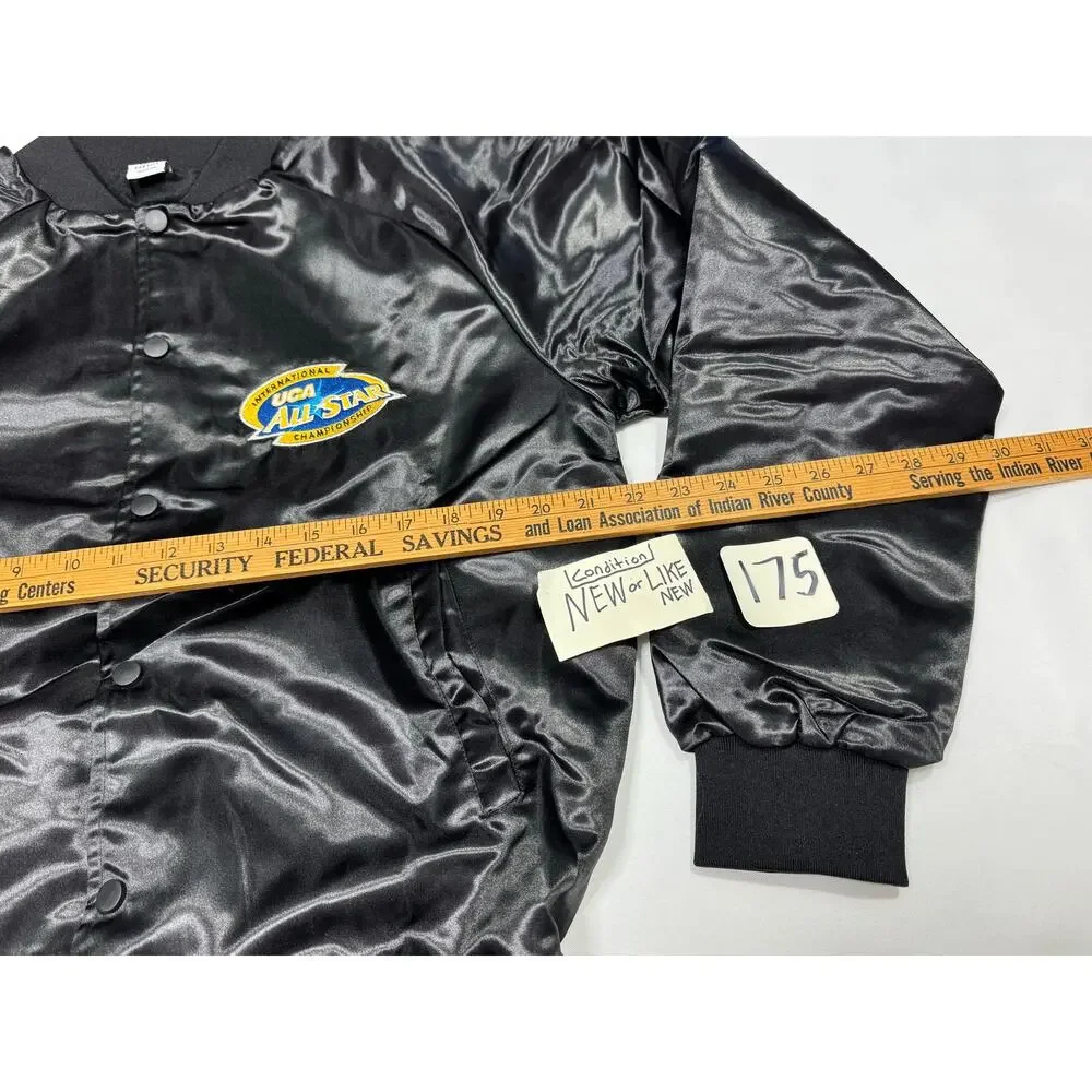 International UCA All Star Championship Black Satin Varsity Jacket Size Small